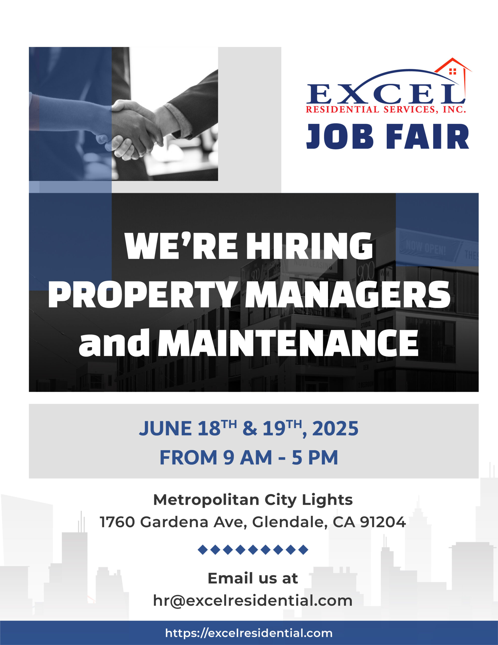 Excel Residential Services Job Fair - We're Hiring Property Managers and Maintenance - June 18th & 19th, 2025 from 9 AM - 5 PM